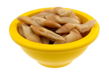 Bowl of razor clams on a white background