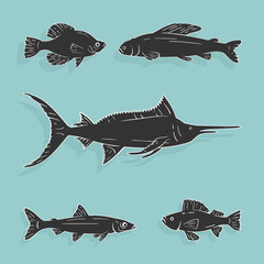 Vector Illustration Set Fish Symbols