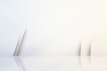 White empty scandinavian room interior with glossy floor. luxury clean bright white interior. Abstract white background. 3D illustration