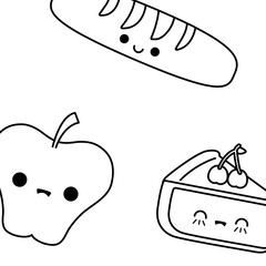 pattern apple with bread french and cake kawaii
