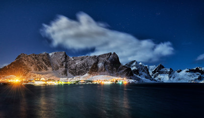 Landscape of Norway lofotens at night