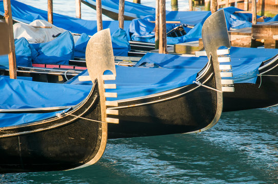 Close up view of Venetian gondolas