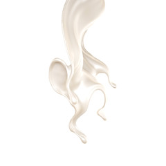 Splash of thick white liquid, milk. 3d illustration, 3d rendering.