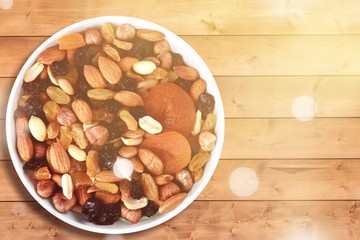 Large diversity of healthy nuts on  background