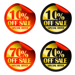 Red and black 10,70 % off sale, special offer stickers set.Vector sale