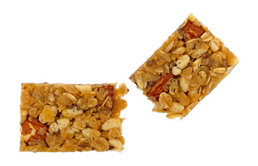 Single flax and almond seed granola bar broken in half
