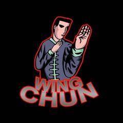 Wing chun meaning most famouse chinese martial art, logo, bagdes, illustration