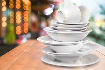 Pile of White Dishware isolated on white