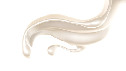 Splash of thick white liquid, milk. 3d illustration, 3d rendering.