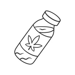 CBD drink linear icon. Weed product. Cannabis industry. Ganja cocktail. Relaxing beverage. Bottle with herbal liquid. Thin line illustration. Contour symbol. Vector isolated drawing. Editable stroke