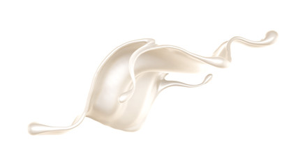 Splash of thick white liquid, milk. 3d illustration, 3d rendering.