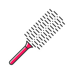 Comb color icon. Round brush to make volume hairdo. Hairbrush for heat styling. Woman hairdress. Professional hair styling. Hairdresser tool. Isolated vector illustration