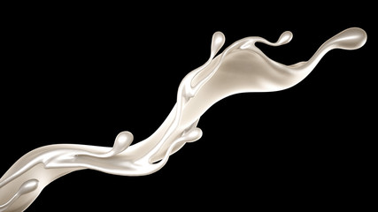 Splash of thick white liquid, milk. 3d illustration, 3d rendering.