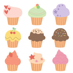 Set of cute muffins and cupcakes in vector