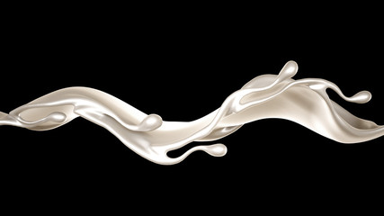 Splash of thick white liquid, milk. 3d illustration, 3d rendering.