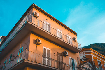 apartment building from the frog view with steel balconyapartment building from the frog view with steel balcony