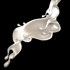 Splash of thick white liquid, milk. 3d illustration, 3d rendering.