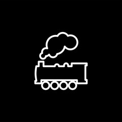 Steam Locomotive Train Line Icon On Black Background. Black Flat Style Vector Illustration