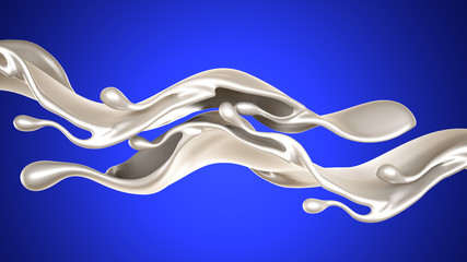 Splash of thick white liquid, milk. 3d illustration, 3d rendering.