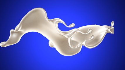 Splash of thick white liquid, milk. 3d illustration, 3d rendering.