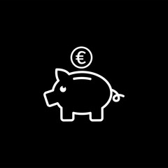 Piggy Bank Line Icon On Black Background. Black Flat Style Vector Illustration.