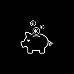 Piggy Bank Line Icon On Black Background. Black Flat Style Vector Illustration.
