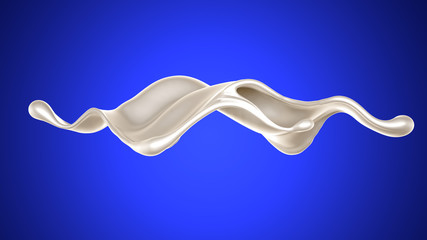 Splash of thick white liquid, milk. 3d illustration, 3d rendering.