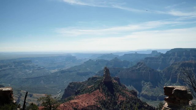 Beautiful view of the north rim of the Grand Canyon in Arizona on a bright summer day.