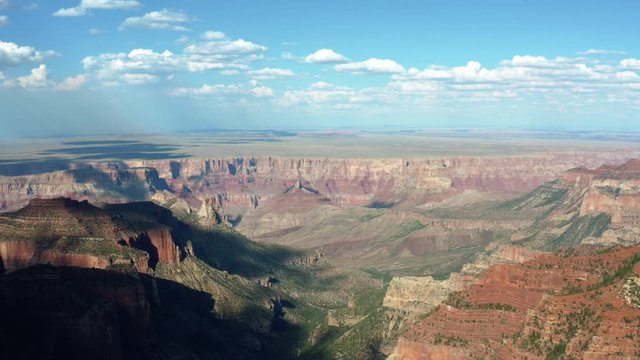 Beautiful view of the north rim of the Grand Canyon in Arizona on a bright summer day.