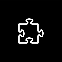 Puzzle Line Icon On Black Background. Black Flat Style Vector Illustration