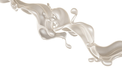 Splash of thick white liquid, milk. 3d illustration, 3d rendering.