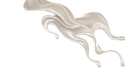 Splash of thick white liquid, milk. 3d illustration, 3d rendering.