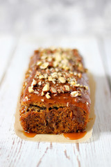 banana bread with caramel and walnuts