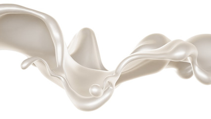 Splash of thick white liquid, milk. 3d illustration, 3d rendering.