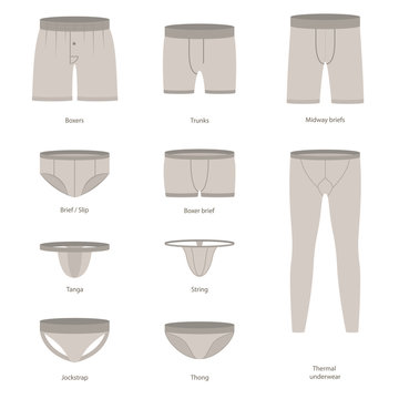 Cartoon Male Underwear Different Types Icon Set. Vector