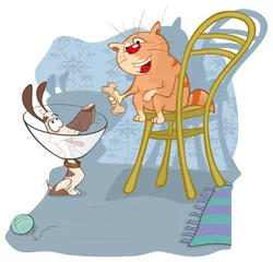 Foto op Plexiglas Illustratie van een schattig stripfiguur kleine puppy en kat © liusa