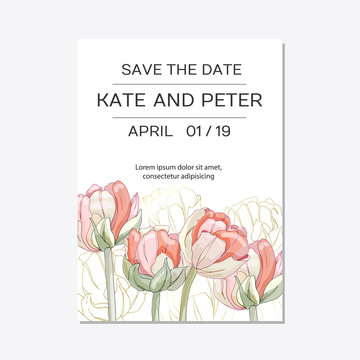 Elegant floral invite set modern card in tulips