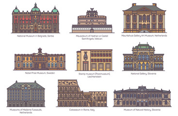 Set of isolated museums and gallery of Europe