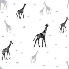 Seamless pattern with Giraffes and ethnic motifs