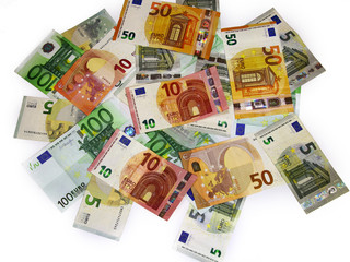 Obraz na płótnie Canvas Money on table. Euro banknotes as background