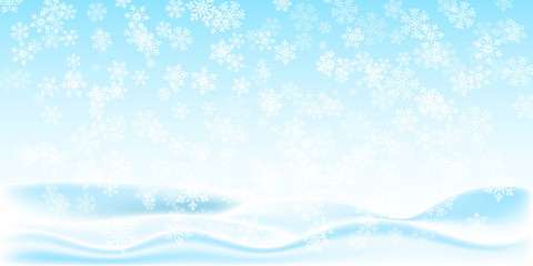 Christmas landscape with falling snowflakes.