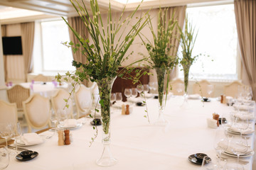 Table in the restaurant. Served and decorated table