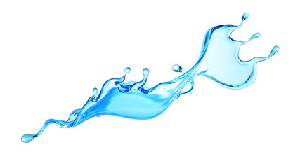 Splash of clear blue liquid, water. 3d illustration, 3d rendering.