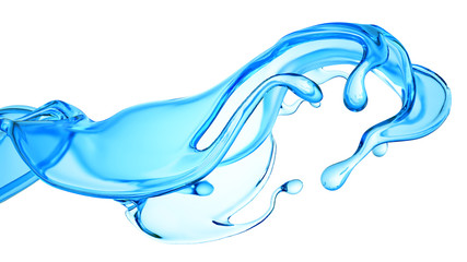 Splash of clear blue liquid, water. 3d illustration, 3d rendering.