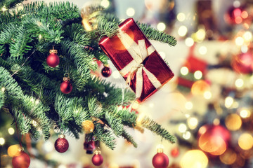 Beautiful decorated christmas tree. Holiday background