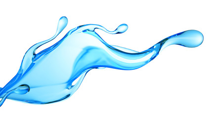 Splash of clear blue liquid, water. 3d illustration, 3d rendering.