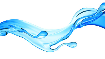Splash of clear blue liquid, water. 3d illustration, 3d rendering.