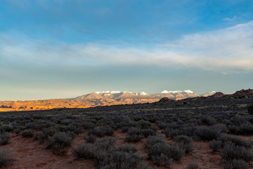 View of the rocky mountains from Arches national park