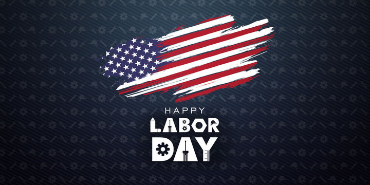 Labor day September 2 background,united states flag, greeting card with brush stroke background in United States national flag colors, modern design vector illustration