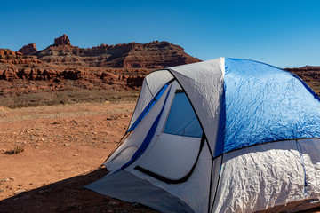 Lonely tent in canyon in Utah